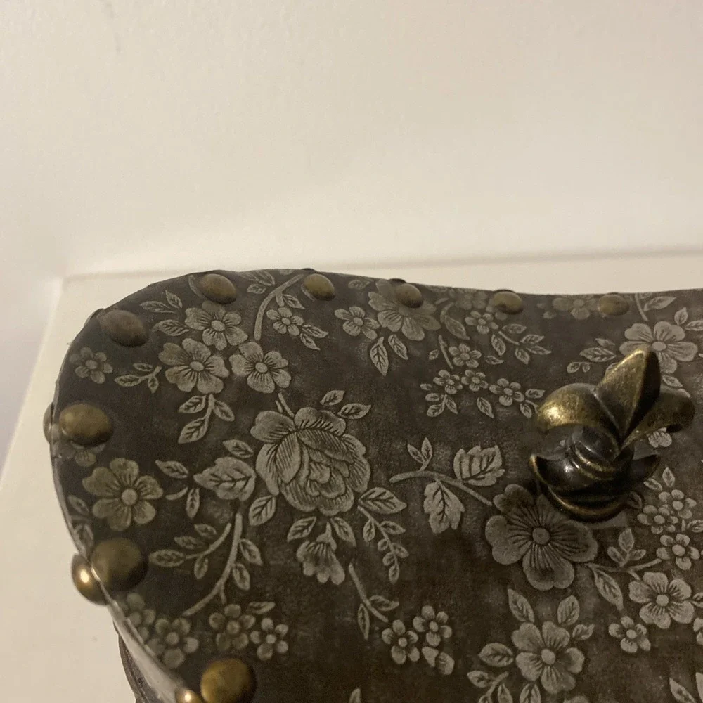 Horchow Storage Box Medium Brown Studded Home Decor Floral Paisley Print
